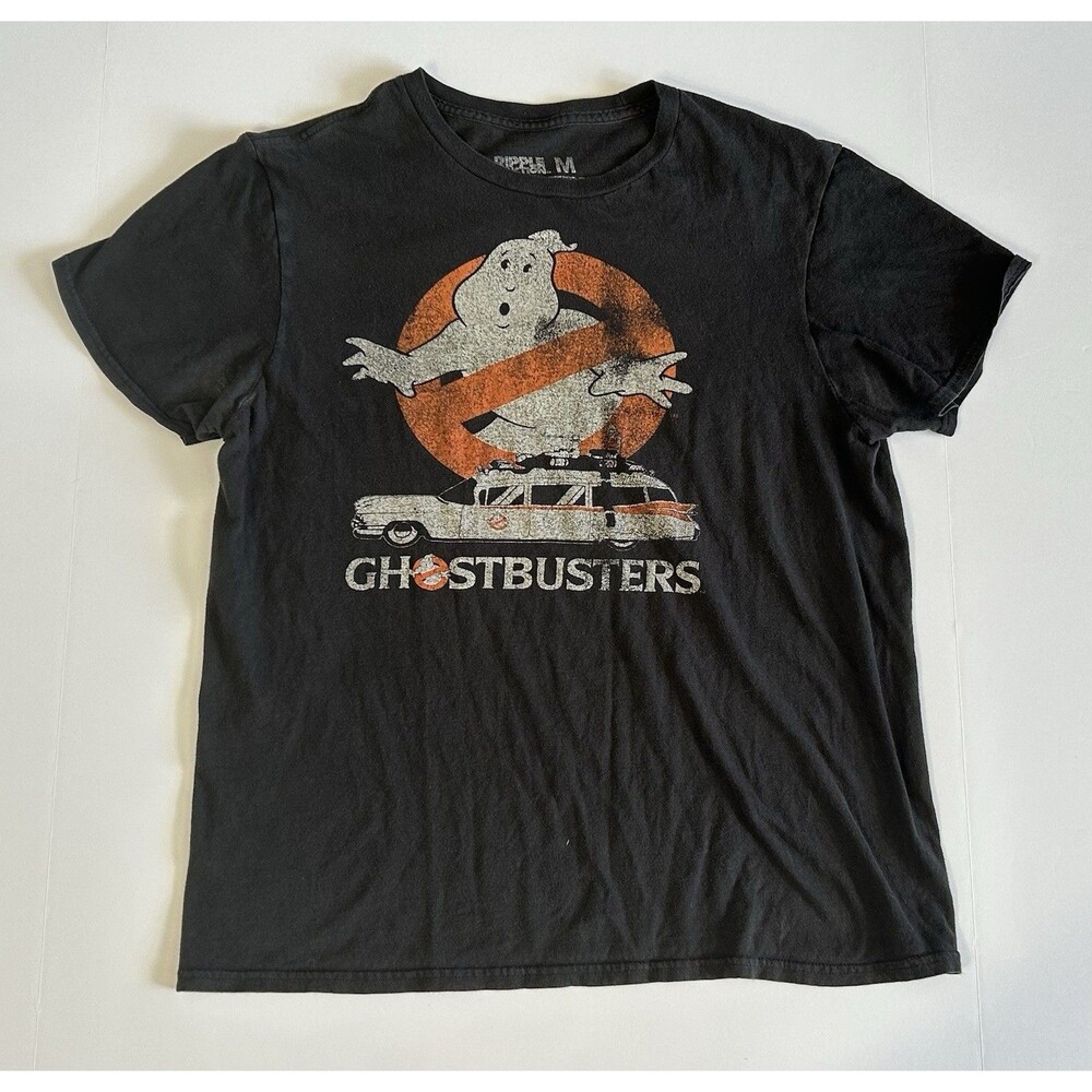Ghostbusters Graphic T-Shirt Size Men’s M Black Movie Logo Distressed Ecto-1